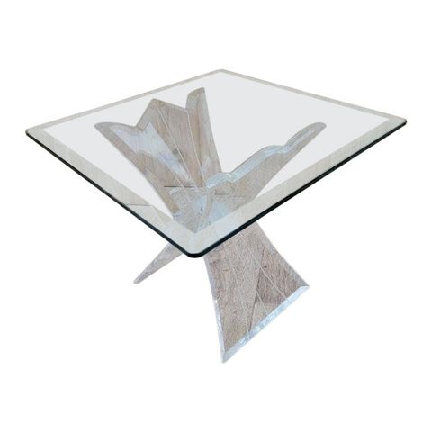 Mid-Century Modern Carved Lucite Butterfly Base Square Glass Top Accent ... in Understanding the Design Details The Dotted White Metal Base Square Glass Top